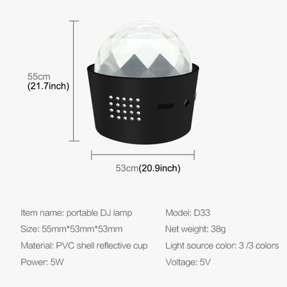 D33 5 วัตต์ชาร์จ USB RGB ตกแต่งรถแบบพกพาแสงดีเจเสียงเปิดใช้งานหมุนผล Strobe บรรยากาศแสงดาวเพลงแสงโคมไฟ, DC 5 โวลต์, D33