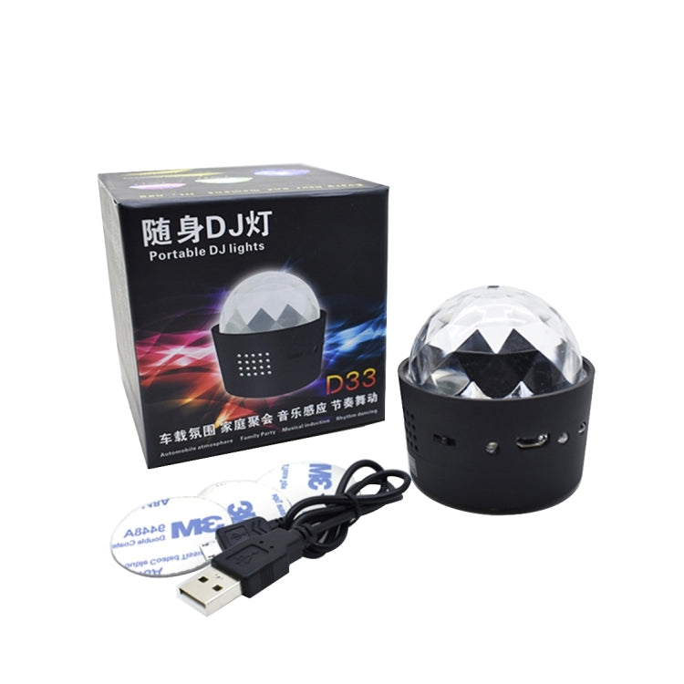 D33 5 วัตต์ชาร์จ USB RGB ตกแต่งรถแบบพกพาแสงดีเจเสียงเปิดใช้งานหมุนผล Strobe บรรยากาศแสงดาวเพลงแสงโคมไฟ, DC 5 โวลต์, D33