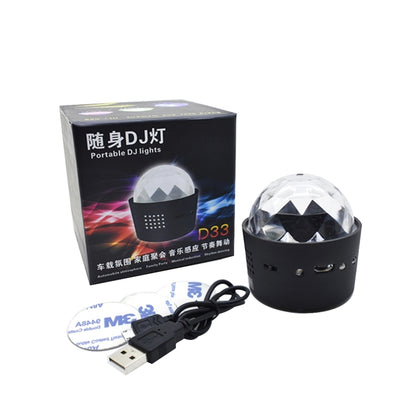 D33 5 วัตต์ชาร์จ USB RGB ตกแต่งรถแบบพกพาแสงดีเจเสียงเปิดใช้งานหมุนผล Strobe บรรยากาศแสงดาวเพลงแสงโคมไฟ, DC 5 โวลต์, D33