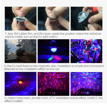 D33 5 วัตต์ชาร์จ USB RGB ตกแต่งรถแบบพกพาแสงดีเจเสียงเปิดใช้งานหมุนผล Strobe บรรยากาศแสงดาวเพลงแสงโคมไฟ, DC 5 โวลต์, D33