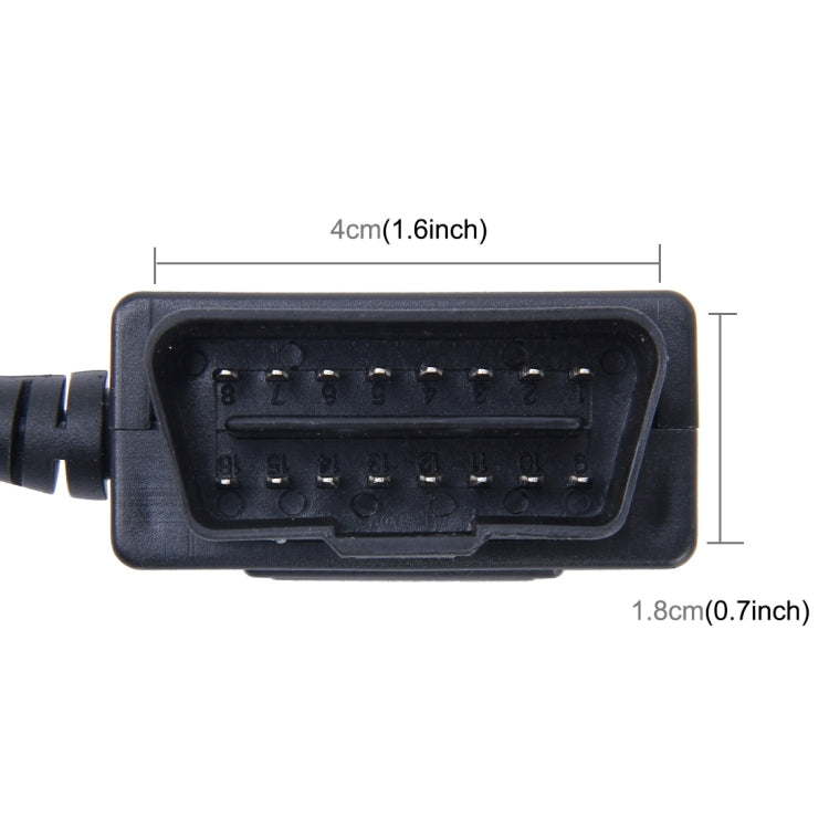 รถยนต์ออโต้ 16Pin OBDII สายชาร์จมินิ 5 พินอะแดปเตอร์ไฟ USB พร้อมปุ่มสวิทช์สำหรับแท็บเล็ต GPS โทรศัพท์ E-dog, ความยาวสายเคเบิล: 3.4 ม., OBDII