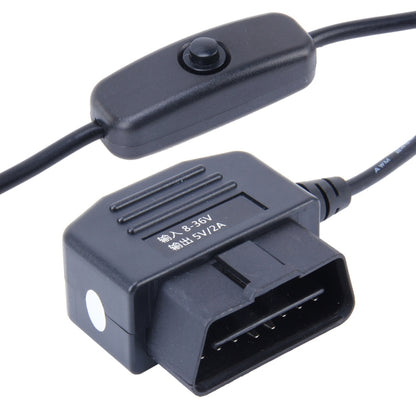 รถยนต์ออโต้ 16Pin OBDII สายชาร์จมินิ 5 พินอะแดปเตอร์ไฟ USB พร้อมปุ่มสวิทช์สำหรับแท็บเล็ต GPS โทรศัพท์ E-dog, ความยาวสายเคเบิล: 3.4 ม., OBDII