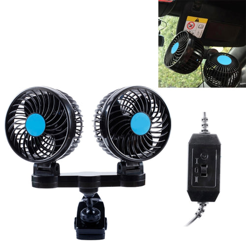 HUXIN HX-T605 7W 360 องศาปรับคลิปหมุนสองหัวเสียงรบกวนต่ำมินิไฟฟ้ารถพัดลมเกียร์สวิทช์,DC12V, HX-T605