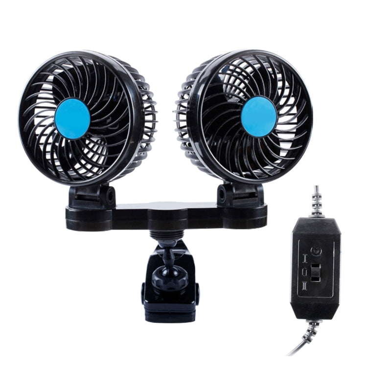 HUXIN HX-T605 7W 360 องศาปรับคลิปหมุนสองหัวเสียงรบกวนต่ำมินิไฟฟ้ารถพัดลมเกียร์สวิทช์,DC12V, HX-T605