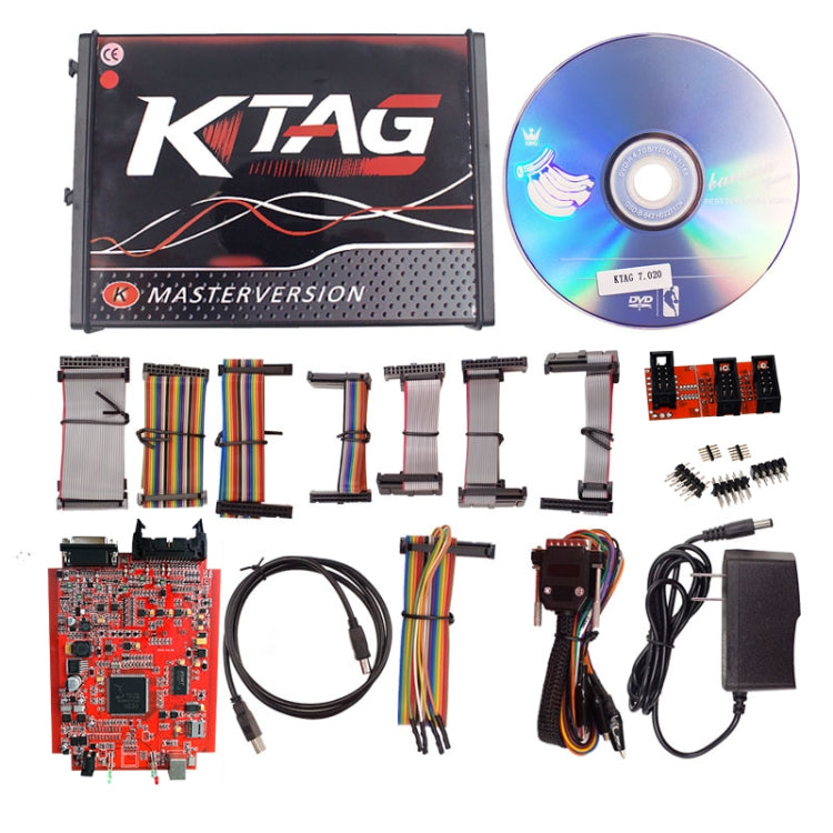KTAG V7.020 บอร์ด PCB สีแดง เครื่องมือการเขียนโปรแกรม ECU โทเค็นไม่จำกัด ปลั๊ก US, US Plug