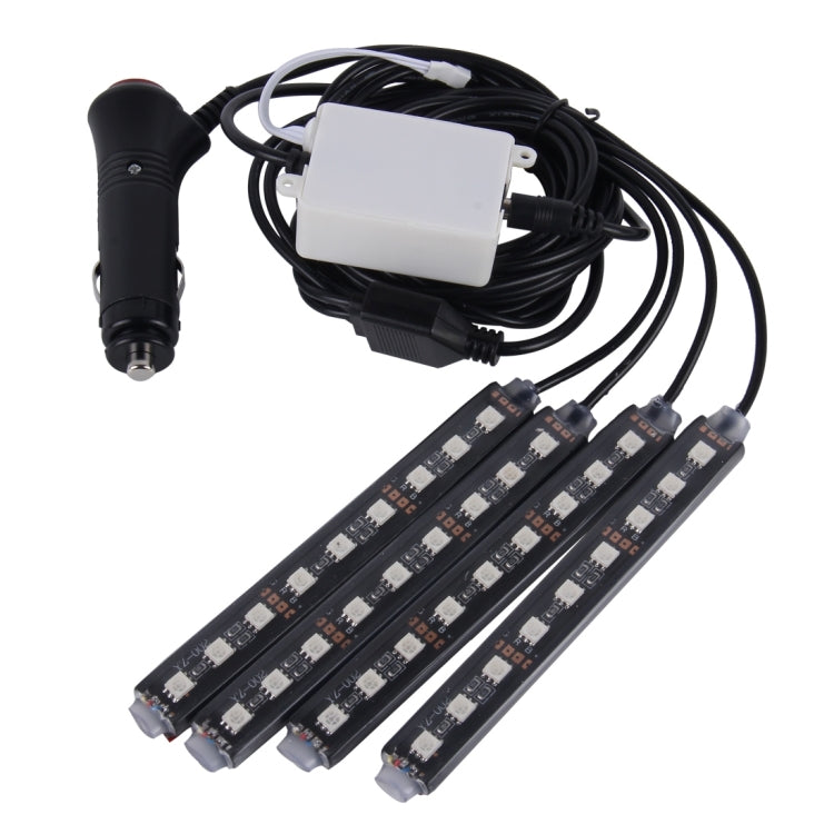 4 in 1 4.5W 36 SMD-5050-LEDs RGB รถ ภายในตกแต่งพื้นบรรยากาศโคมไฟนีออนสีสันสดใสพร้อมรีโมทคอนโทรลไร้สาย DC 12V, 4.5W RGB Colorful