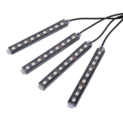 4 in 1 4.5W 36 SMD-5050-LEDs RGB รถ ภายในตกแต่งพื้นบรรยากาศโคมไฟนีออนสีสันสดใสพร้อมรีโมทคอนโทรลไร้สาย DC 12V, 4.5W RGB Colorful