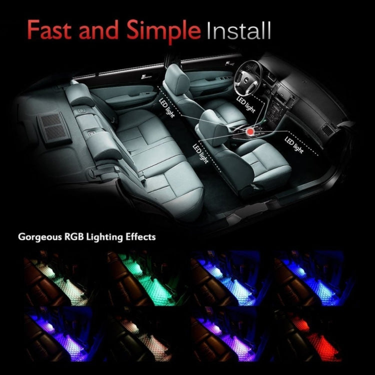 4 in 1 4.5W 36 SMD-5050-LEDs RGB รถ ภายในตกแต่งพื้นบรรยากาศโคมไฟนีออนสีสันสดใสพร้อมรีโมทคอนโทรลไร้สาย DC 12V, 4.5W RGB Colorful