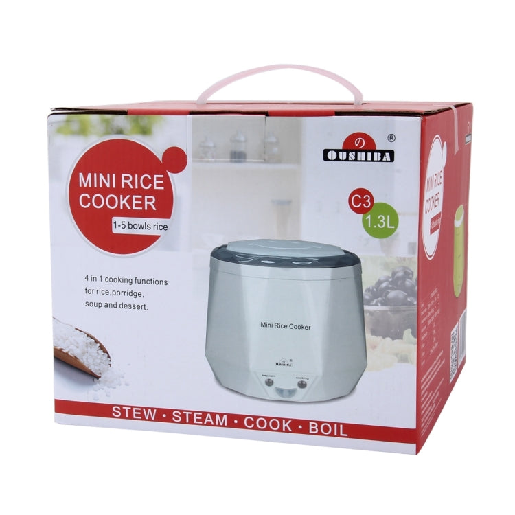 OUSHIBA Car Auto C3 Mini Multi-function หม้อหุงข้าว 12V 1.3L ปริมาณสำหรับซุปข้าวก๋วยเตี๋ยวผักขนมหวาน, White, Green