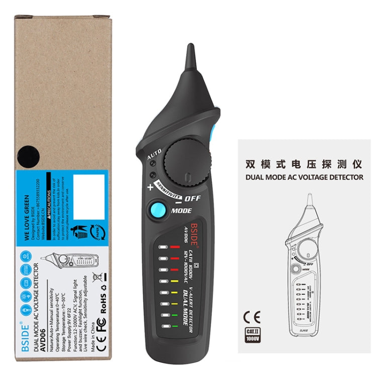 BSIDE AVD06 เครื่องตรวจจับแรงดันไฟฟ้า AC แบบไม่สัมผัส 12 ~ 1000V Electroprobe เหนี่ยวนำปากกาประเภท ACV เครื่องทดสอบไฟฟ้าในครัวเรือนเครื่องมือ LED Light