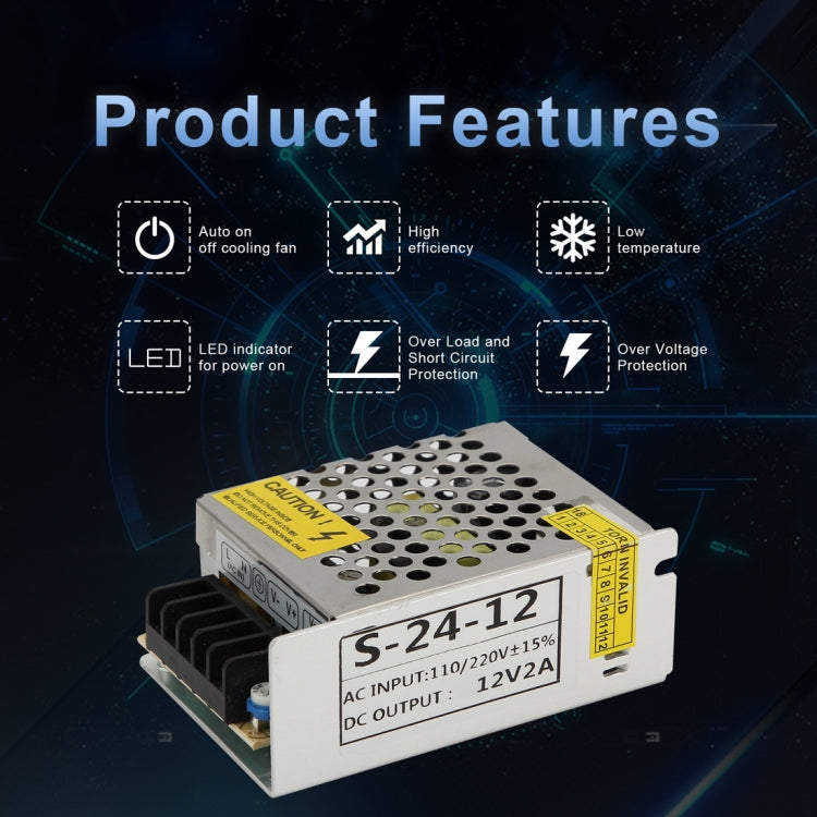 S-24W-12 24W AC 220V ถึง DC 12V 2A รถแหล่งจ่ายไฟแบบสวิตช์ควบคุม, S-24W-12