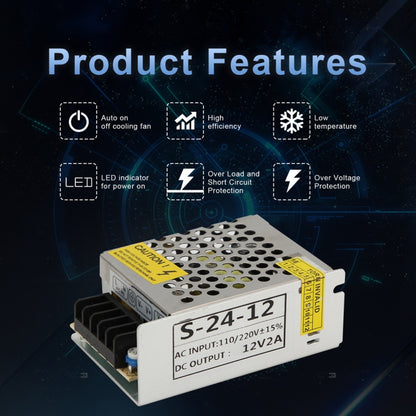 S-24W-12 24W AC 220V ถึง DC 12V 2A รถแหล่งจ่ายไฟแบบสวิตช์ควบคุม, S-24W-12