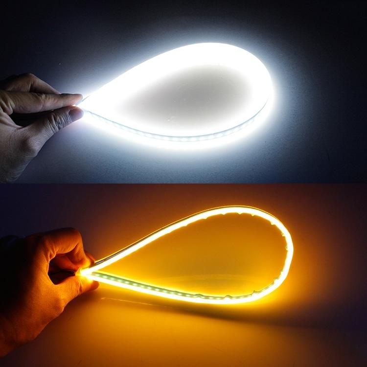 2 ชิ้น 45 ซม. DC12V 5W รถกันน้ำบางเฉียบอัตโนมัติสองสีไฟเลี้ยว / ไฟวิ่งหลอดไฟ LED SMD-2835 (ไฟเลี้ยว: แสงสีเหลือง; ไฟวิ่ง: แสงสีฟ้า), 45cm Turn Lights: Yellow Light; Running Lights: White Light                                                            ...