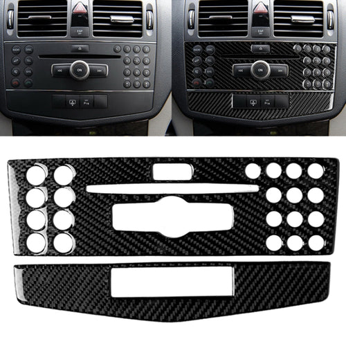 รถคาร์บอนไฟเบอร์แผงคอนโซลกลางสติกเกอร์ตกแต่งสำหรับ Mercedes-Benz W204 C Class 2007-2010, Center Console (C)