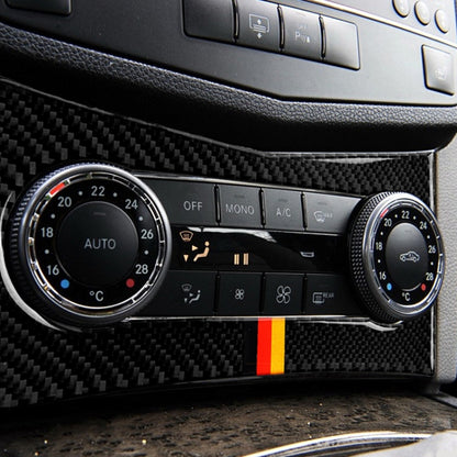 รถธงเยอรมันคาร์บอนไฟเบอร์เครื่องปรับอากาศแผงสติกเกอร์ตกแต่งสำหรับ Mercedes-Benz W204 C Class 2007-2010, Air Conditioning (German Flag)
