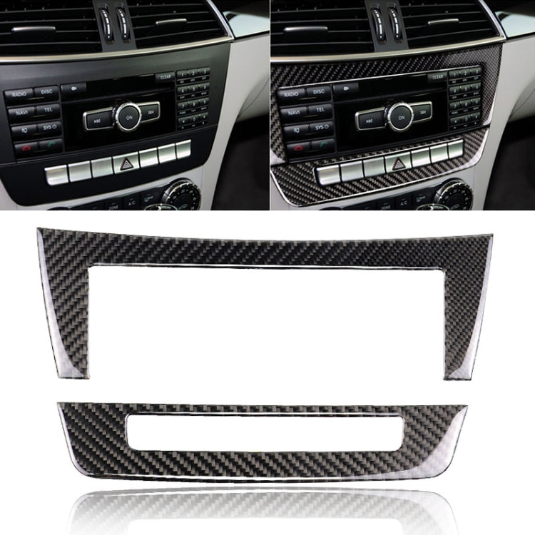 คาร์บอนไฟเบอร์ Central Control CD แผงสติกเกอร์ตกแต่งสำหรับ Mercedes-Benz W204 2011-2013 7 ปุ่ม, Central Control CD Panel