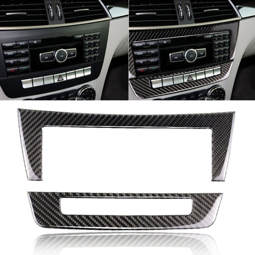 คาร์บอนไฟเบอร์ Central Control CD แผงสติกเกอร์ตกแต่งสำหรับ Mercedes-Benz W204 2011-2013 7 ปุ่ม, Central Control CD Panel