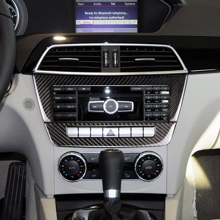 คาร์บอนไฟเบอร์ Central Control CD แผงสติกเกอร์ตกแต่งสำหรับ Mercedes-Benz W204 2011-2013 7 ปุ่ม, Central Control CD Panel