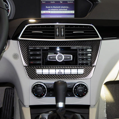 คาร์บอนไฟเบอร์ Central Control CD แผงสติกเกอร์ตกแต่งสำหรับ Mercedes-Benz W204 2011-2013 7 ปุ่ม, Central Control CD Panel