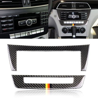 รถธงเยอรมันคาร์บอนไฟเบอร์ Central Control CD แผงสติกเกอร์ตกแต่งสำหรับ Mercedes-Benz W204 2011-2013 7 ปุ่ม, Central Control CD Panel (German Flag)