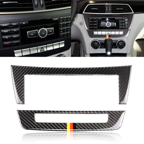 รถธงเยอรมันคาร์บอนไฟเบอร์ Central Control CD แผงสติกเกอร์ตกแต่งสำหรับ Mercedes-Benz W204 2011-2013 7 ปุ่ม, Central Control CD Panel (German Flag)