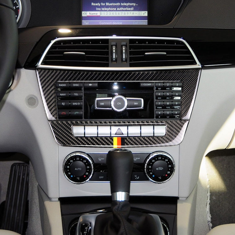 รถธงเยอรมันคาร์บอนไฟเบอร์ Central Control CD แผงสติกเกอร์ตกแต่งสำหรับ Mercedes-Benz W204 2011-2013 7 ปุ่ม, Central Control CD Panel (German Flag)