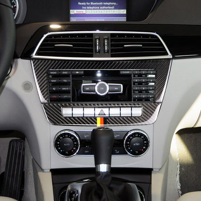 รถธงเยอรมันคาร์บอนไฟเบอร์ Central Control CD แผงสติกเกอร์ตกแต่งสำหรับ Mercedes-Benz W204 2011-2013 7 ปุ่ม, Central Control CD Panel (German Flag)