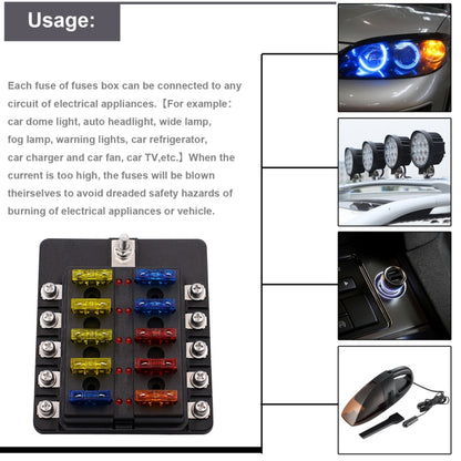 1 ใน 10 Out ฟิวส์กล่องสกรูส่วนผู้ถือฟิวส์ชุด LED ไฟเตือนสำหรับรถบรรทุกรถยนต์เรือ, 1 in 10 Out (Screw Terminal Section)