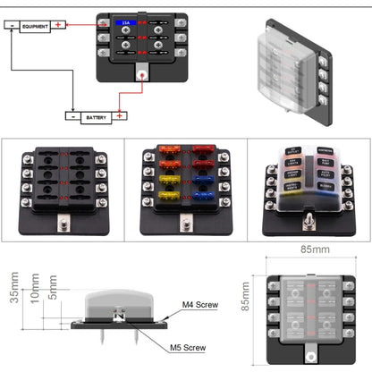 1 ใน 8 Out ฟิวส์กล่องสกรูส่วนผู้ถือฟิวส์ชุด LED ไฟเตือนสำหรับรถบรรทุกรถยนต์เรือ, 1 in 8 Out (Screw Terminal Section)