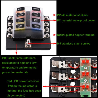 1 ใน 8 Out ฟิวส์กล่องสกรูส่วนผู้ถือฟิวส์ชุด LED ไฟเตือนสำหรับรถบรรทุกรถยนต์เรือ, 1 in 8 Out (Screw Terminal Section)