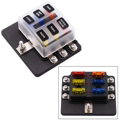 1 ใน 6 Out 6 Way วงจรฟิวส์กล่องสกรูส่วนผู้ถือฟิวส์ชุดพร้อมไฟเตือน LED สำหรับรถยนต์รถบรรทุกเรือ, 1 in 6 Out (Screw Terminal Section)