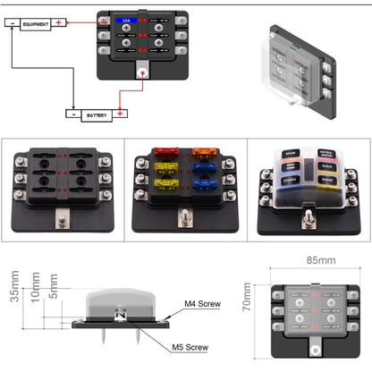 1 ใน 6 Out 6 Way วงจรฟิวส์กล่องสกรูส่วนผู้ถือฟิวส์ชุดพร้อมไฟเตือน LED สำหรับรถยนต์รถบรรทุกเรือ, 1 in 6 Out (Screw Terminal Section)