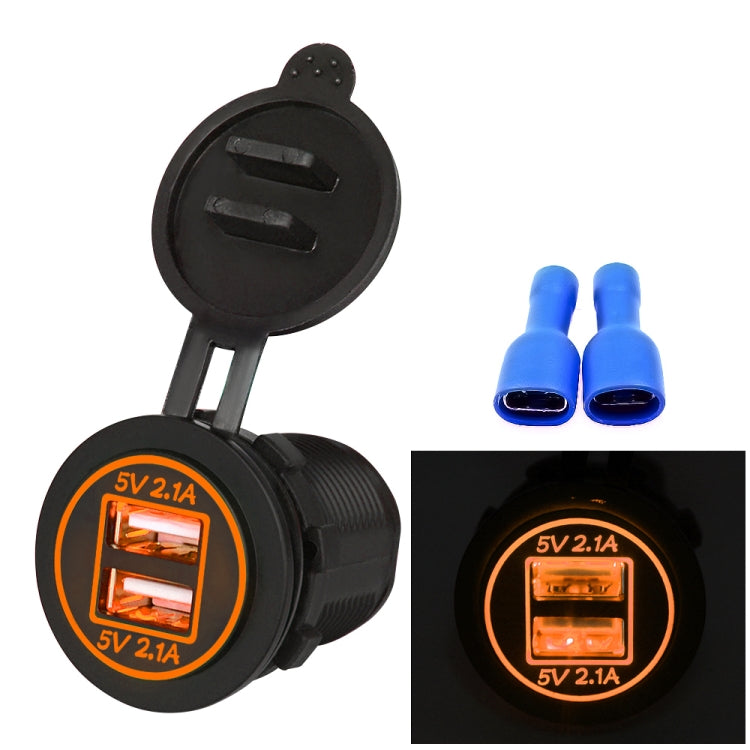 Universal Car Charger 2 พอร์ตปลั๊กไฟ Dual USB Charger 5V 4.2A IP66 พร้อมรูรับแสง, 4.2A with Aperture (Orange Light)