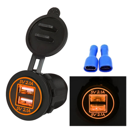 Universal Car Charger 2 พอร์ตปลั๊กไฟ Dual USB Charger 5V 4.2A IP66 พร้อมรูรับแสง, 4.2A with Aperture (Orange Light)