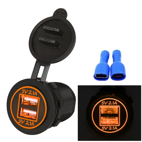 Universal Car Charger 2 พอร์ตปลั๊กไฟ Dual USB Charger 5V 4.2A IP66 พร้อมรูรับแสง, 4.2A with Aperture (Orange Light)