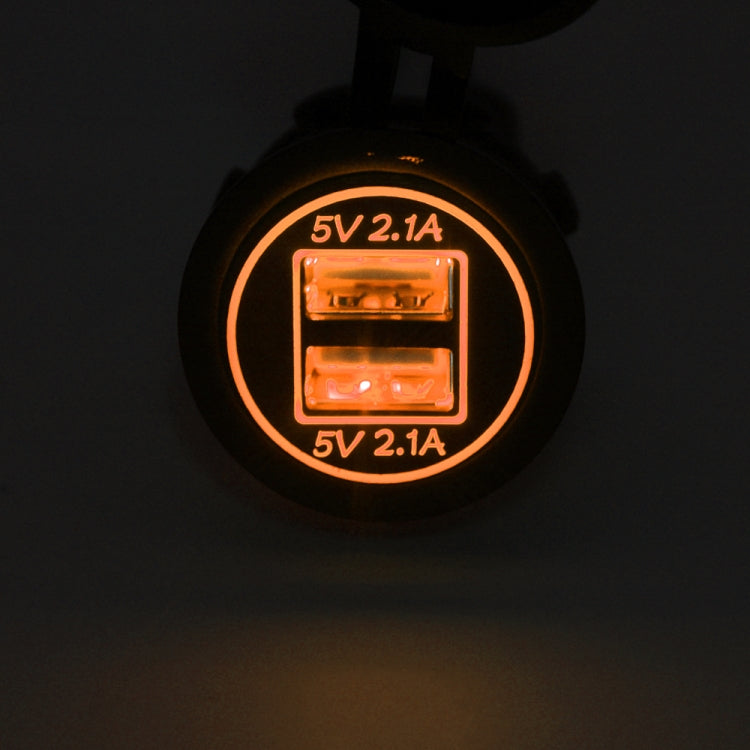 Universal Car Charger 2 พอร์ตปลั๊กไฟ Dual USB Charger 5V 4.2A IP66 พร้อมรูรับแสง, 4.2A with Aperture (Orange Light)