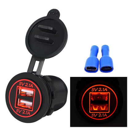 Universal Car Charger 2 พอร์ตปลั๊กไฟ Dual USB Charger 5V 4.2A IP66 พร้อมรูรับแสง, 4.2A with Aperture (Red Light)