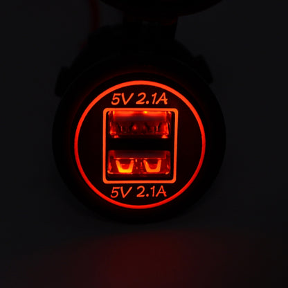 Universal Car Charger 2 พอร์ตปลั๊กไฟ Dual USB Charger 5V 4.2A IP66 พร้อมรูรับแสง, 4.2A with Aperture (Red Light)