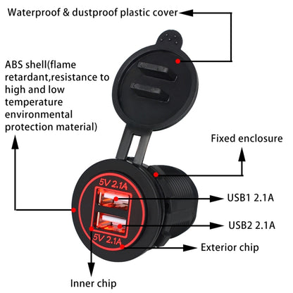 Universal Car Charger 2 พอร์ตปลั๊กไฟ Dual USB Charger 5V 4.2A IP66 พร้อมรูรับแสง, 4.2A with Aperture (Red Light)