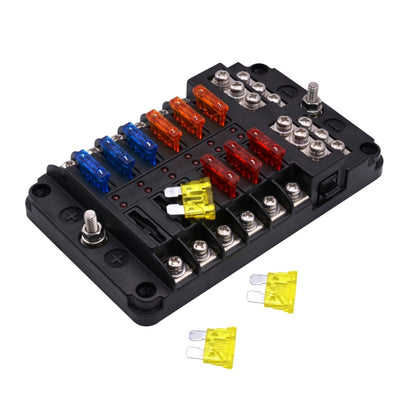 อิสระบวกและลบ 1 ใน 12 Out 12 Way Circuit Blade ฟิวส์กล่องผู้ถือฟิวส์ชุด LED ไฟเตือนสำหรับรถบรรทุกรถยนต์เรือ, 1 in 12 Out