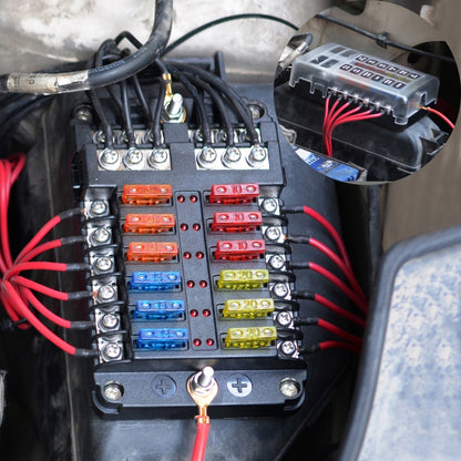 อิสระบวกและลบ 1 ใน 12 Out 12 Way Circuit Blade ฟิวส์กล่องผู้ถือฟิวส์ชุด LED ไฟเตือนสำหรับรถบรรทุกรถยนต์เรือ, 1 in 12 Out
