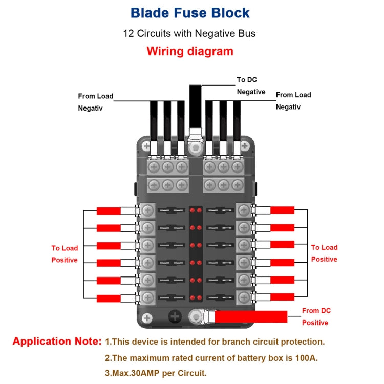อิสระบวกและลบ 1 ใน 12 Out 12 Way Circuit Blade ฟิวส์กล่องผู้ถือฟิวส์ชุด LED ไฟเตือนสำหรับรถบรรทุกรถยนต์เรือ, 1 in 12 Out