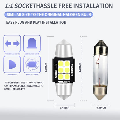 2 ชิ้น 31 มิลลิเมตร DC12V-24V 3 วัตต์ 6000 พัน 660LM 6 LEDs SMD-3030 รถโคมไฟอ่านหนังสือ / ไฟป้ายทะเบียน, 31mm (3W)