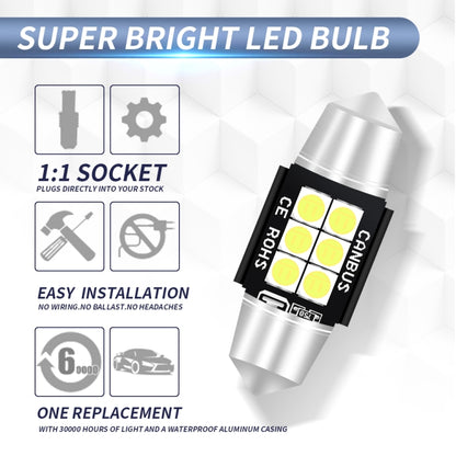 2 ชิ้น 31 มิลลิเมตร DC12V-24V 3 วัตต์ 6000 พัน 660LM 6 LEDs SMD-3030 รถโคมไฟอ่านหนังสือ / ไฟป้ายทะเบียน, 31mm (3W)