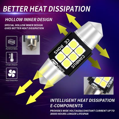 2 ชิ้น 31 มิลลิเมตร DC12V-24V 3 วัตต์ 6000 พัน 660LM 6 LEDs SMD-3030 รถโคมไฟอ่านหนังสือ / ไฟป้ายทะเบียน, 31mm (3W)