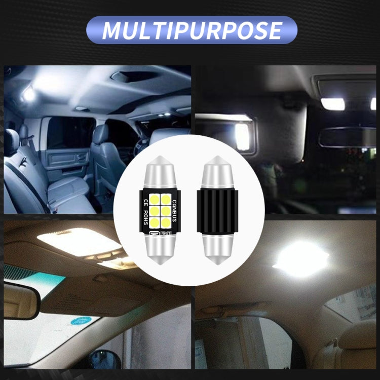 2 ชิ้น 31 มิลลิเมตร DC12V-24V 3 วัตต์ 6000 พัน 660LM 6 LEDs SMD-3030 รถโคมไฟอ่านหนังสือ / ไฟป้ายทะเบียน, 31mm (3W)