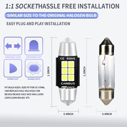 2 ชิ้น 36 มิลลิเมตร DC12V-24V 3 วัตต์ 6000 พัน 660LM 6 LEDs SMD-3030 รถโคมไฟอ่านหนังสือ / ไฟป้ายทะเบียน, 36mm (3W)