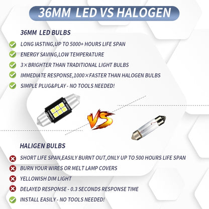 2 ชิ้น 36 มิลลิเมตร DC12V-24V 3 วัตต์ 6000 พัน 660LM 6 LEDs SMD-3030 รถโคมไฟอ่านหนังสือ / ไฟป้ายทะเบียน, 36mm (3W)