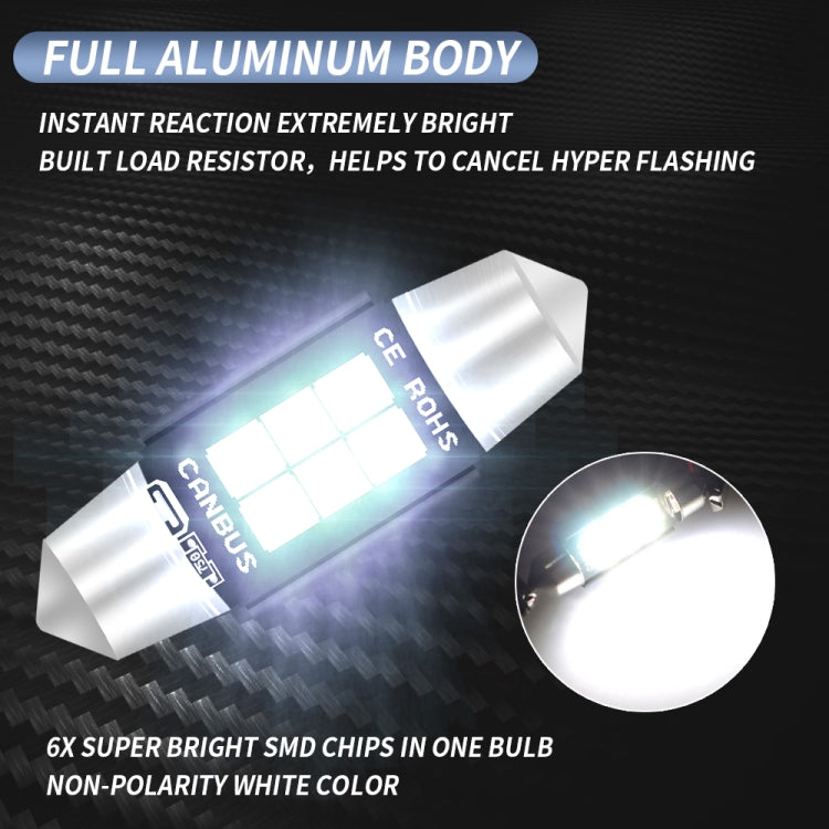 2 ชิ้น 36 มิลลิเมตร DC12V-24V 3 วัตต์ 6000 พัน 660LM 6 LEDs SMD-3030 รถโคมไฟอ่านหนังสือ / ไฟป้ายทะเบียน, 36mm (3W)