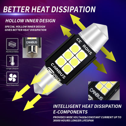 2 ชิ้น 36 มิลลิเมตร DC12V-24V 3 วัตต์ 6000 พัน 660LM 6 LEDs SMD-3030 รถโคมไฟอ่านหนังสือ / ไฟป้ายทะเบียน, 36mm (3W)
